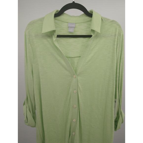 Chico's Tunic Top 2 L Cotton Blend Slub Button Front Knit Long Sleeve Mint NWT - Picture 8 of 13